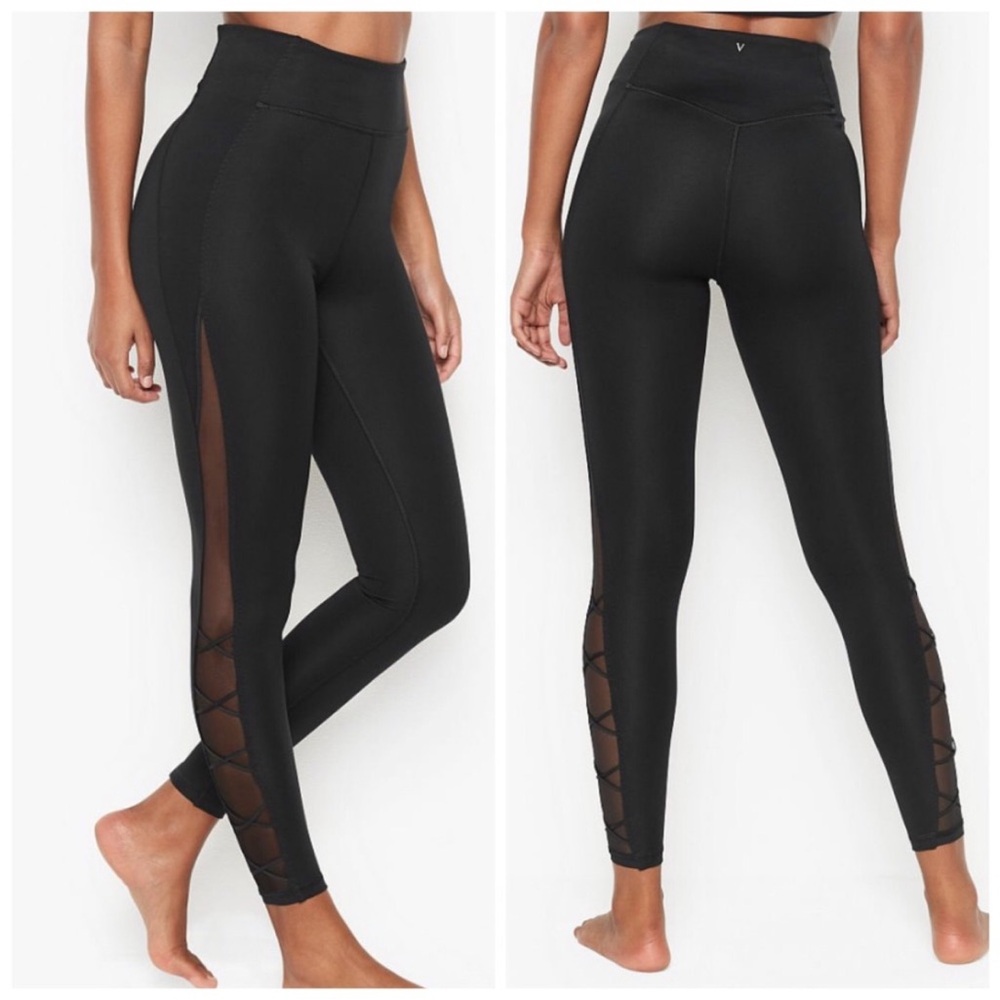 Victoria's Secret black mesh lace up incredible essential leggings high rise S - Picture 12 of 12